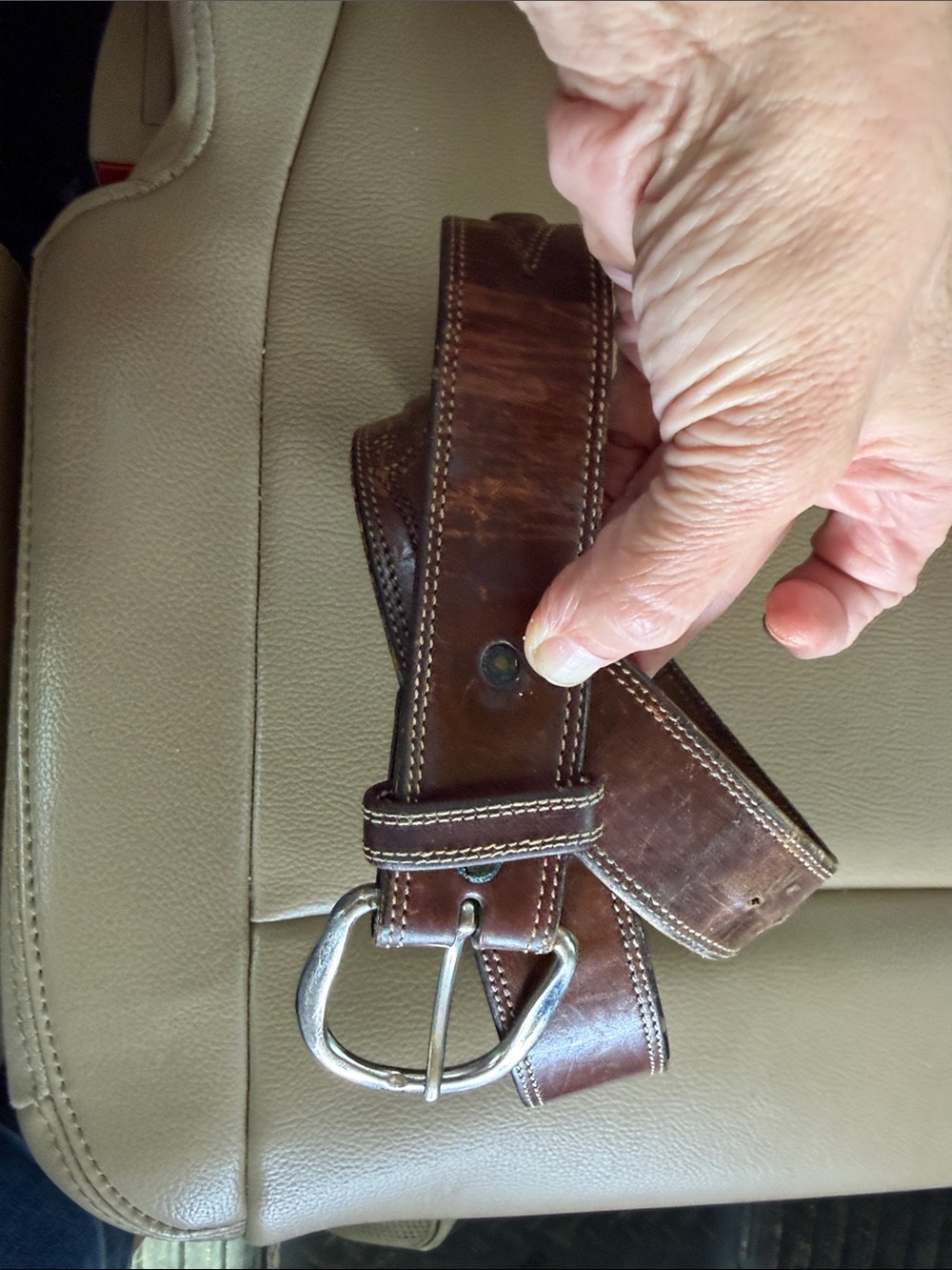 Men's Brown Leather Belt with Silver Buckle